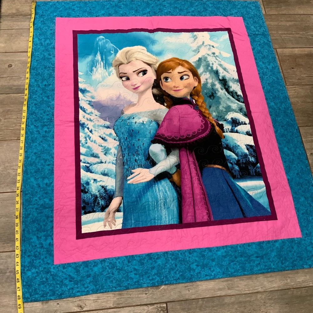 Disney Frozen Anna Elsa Handmade Patchwork Quilt 49x41” Lap Throw Display Crib - Picture 13 of 13